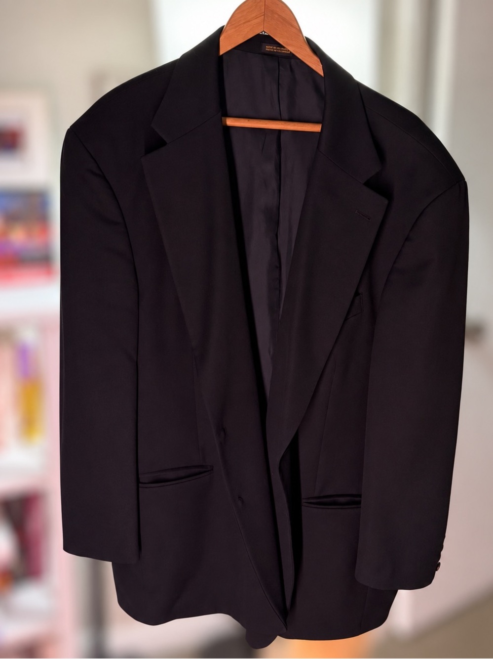 Stafford Executive Mens 48R Black 100% Wool Blazer Sport Coat Brass Buttons